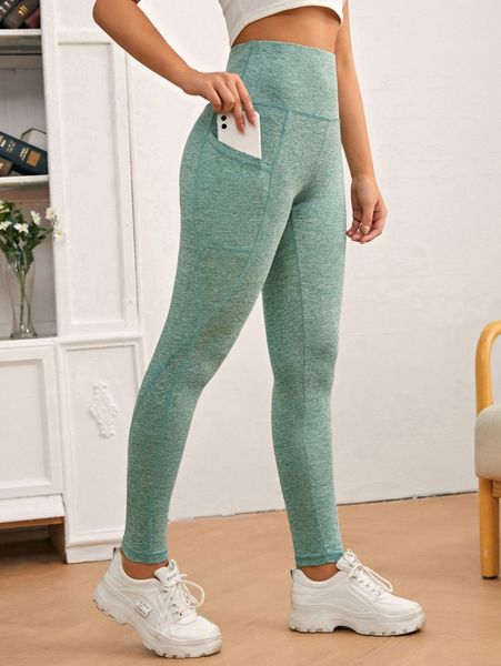 

wide waistband contrast stitch slant pocket leggings x76c#, Black