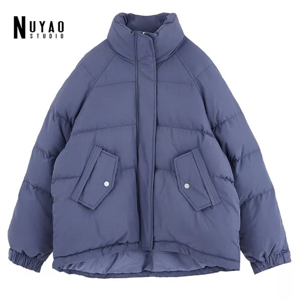 

winter women bread coat loose fashion solid thick snow woman coat oversize parkas warm cotton jackets female outerwear blue 210930, Black