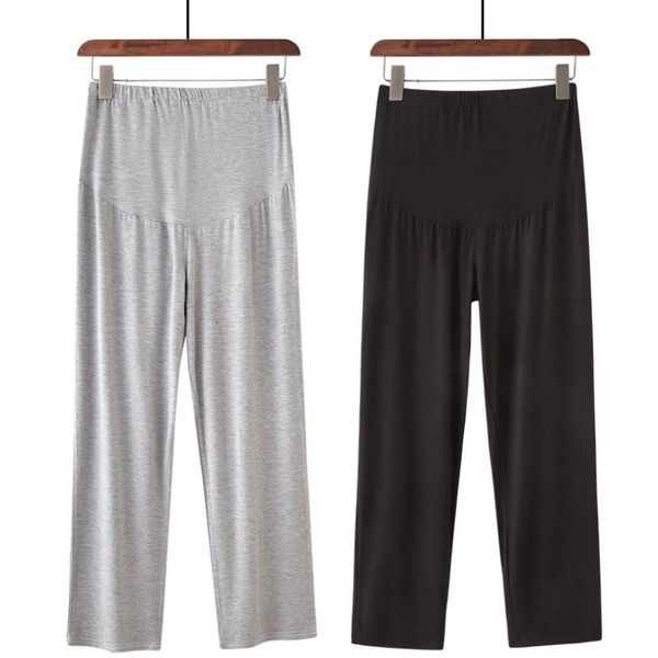 

summer thin seamless high waist pregnant women abdomen wide leg pants stretched maternity sports trousers plus size modal bottoms, White