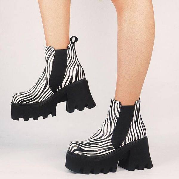 

boots gigifox brand fashion big size 43 chunky heels platform for women gothic style shoes slip on ankle booties, Black