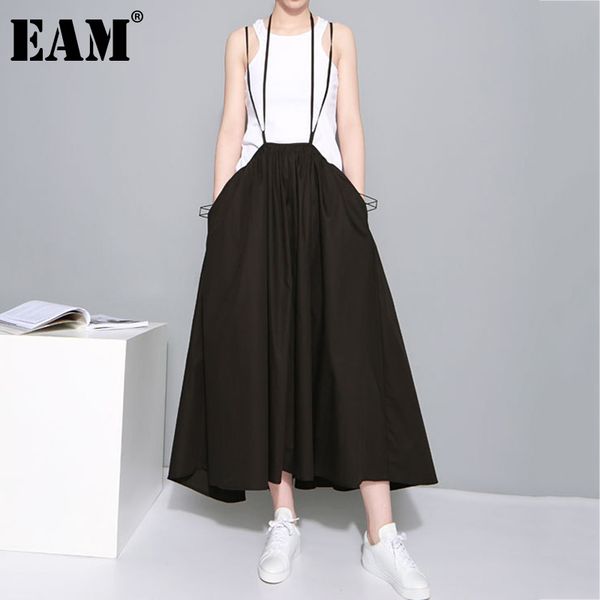

[eam] high waist white bandage pleated long casual big size half-body skirt women fashion spring summer 1dd7524 21512, Black