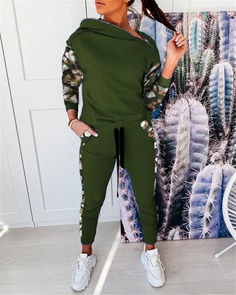 

women's two piece pants women set sport casual outfit sweatshirt patchwork zipper design hoodies sweatpants tracksuit, White