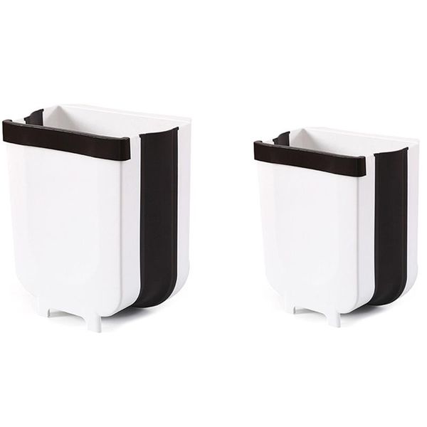 

waste bins set of 2,hanging kitchen trash can,2.4 gallon and 1.7 gallon,wall mounted foldable bin for cabinet/car