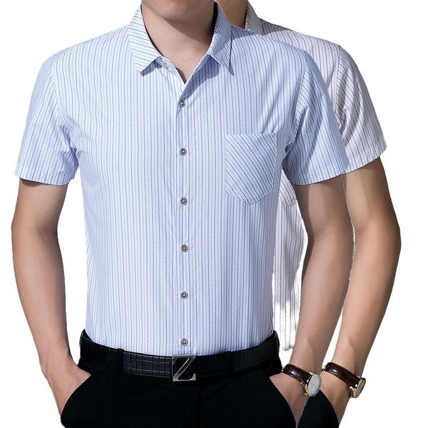 

men's casual shirts sales formal slim fit cotton men's business vertical striped short sleeve, White;black