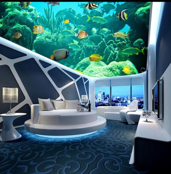 

wallpapers happy ocean fish dolphin 3d ceiling mural murals wallpaper
