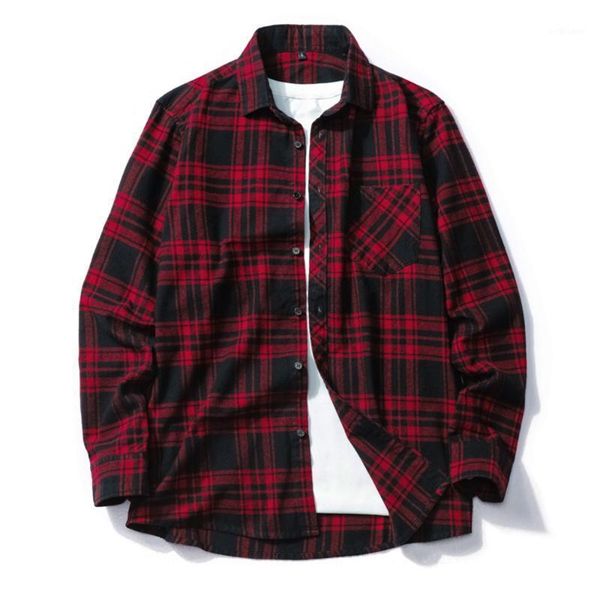 

men's casual shirts hip hop streetwear plaid shirt men long sleeve 2021 loose autumn top, White;black