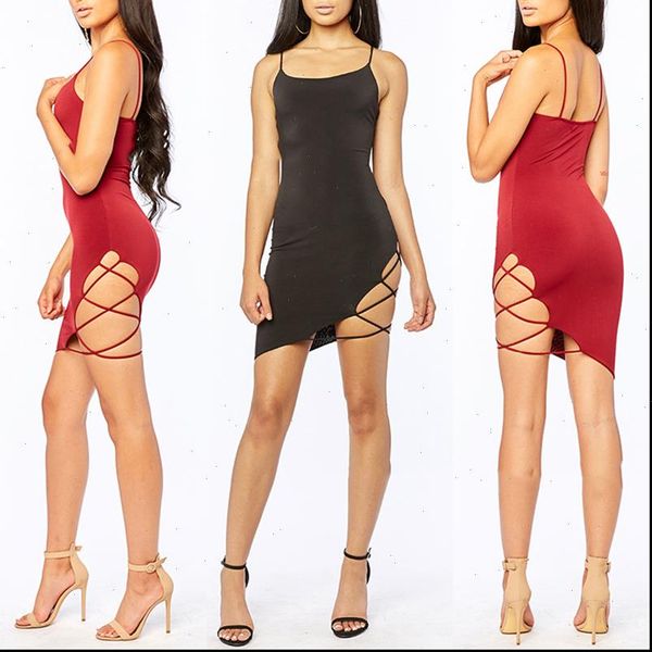 

womens dresses summer women strap dress fashion backless sleeveless side hollow out mini sling sheath hip party, Black;gray
