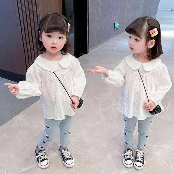 

wihte floral shirt casual style kids blouse spring autumn toddler clothes for girls 210412, White;black