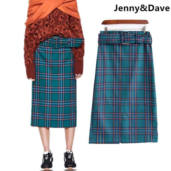

skirts jenny&dave skirt harajuku england vintage green plaid soft midi forking winter faldas mujer moda 2021 womens plus size, Black