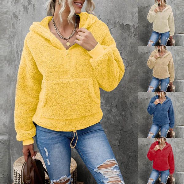 

women's hoodies & sweatshirts oversize sweatshirt double-sided fleece short plush blouse fashion sweatershirt sudaderas de mujer, Black