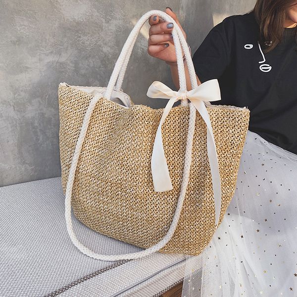 

ins sen series big fairy silk scarf new large capacity vacation handbag literary straw beach bags