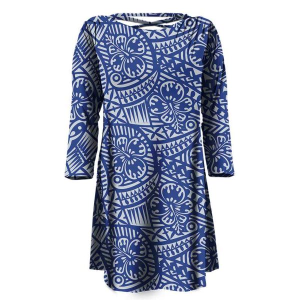 

casual dresses polynesian print fabrics women fashion loose long sleeve dress o-neck party plus size clothing custom on demand wholesale, Black;gray