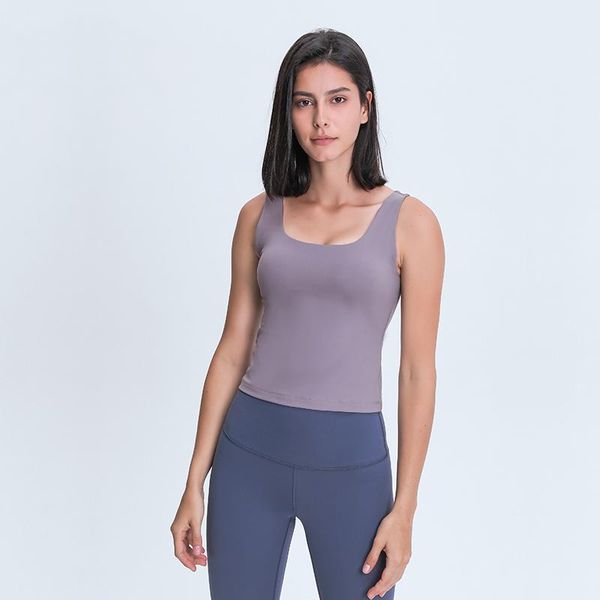 

yoga sports vest with chest pad running fitness t-shirt sleeveless women tight elastic high impact quick dry outfit