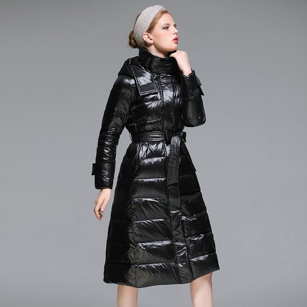 

down jacket white duck women's medium length 2021 korean slim fit thickened warm, Black