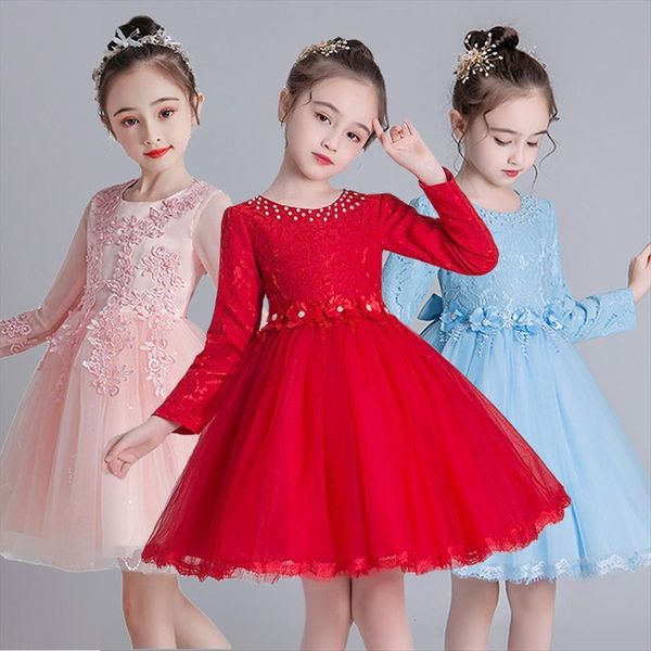 

girls christmas winter flowers lace girl dress kids princess for clothes children toddler wedding, Red;yellow