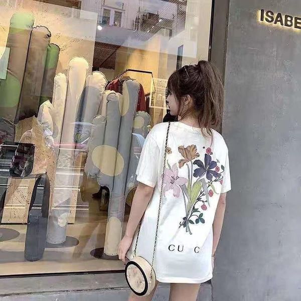 

21ss spring summer season new fashion loose letter flower printed short sleeve t-shirt for men and women, White