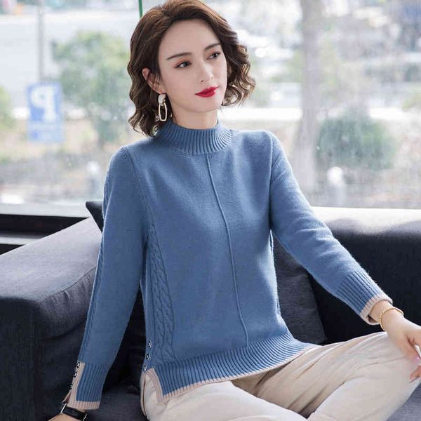 

women's hoodies & sweatshirts jumper spring autumn long sleeve half turtleneck solid buttons female sweaters split office lady casual k, Black