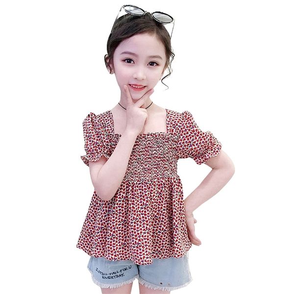 

blouse for girls puff sleeve square collar children's floral pattern clothes 210528, White;black