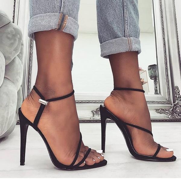 

plus size 35 to 43 gladiator sandals candy color designer high heels fashion women shoes online, Black