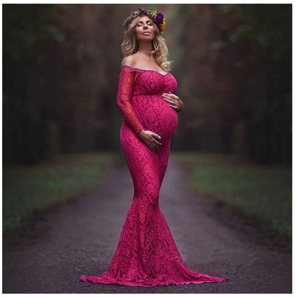 

maternity pography props maxi pregnancy clothes lace dress fancy shooting po summer pregnant s-3xl 210721, White