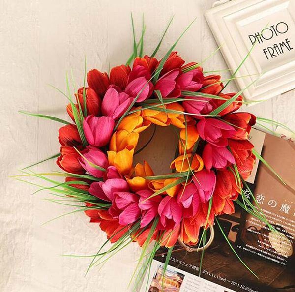 

silk tulips wreath garlands front door ornaments spring forest colorful window wedding decorative flowers & wreaths