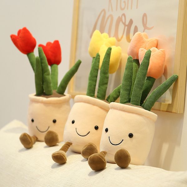 

35cm creative tulip plush toys lifelike potted flower stuffed dolls soft plants plush toys tulip plants toys kids gifts
