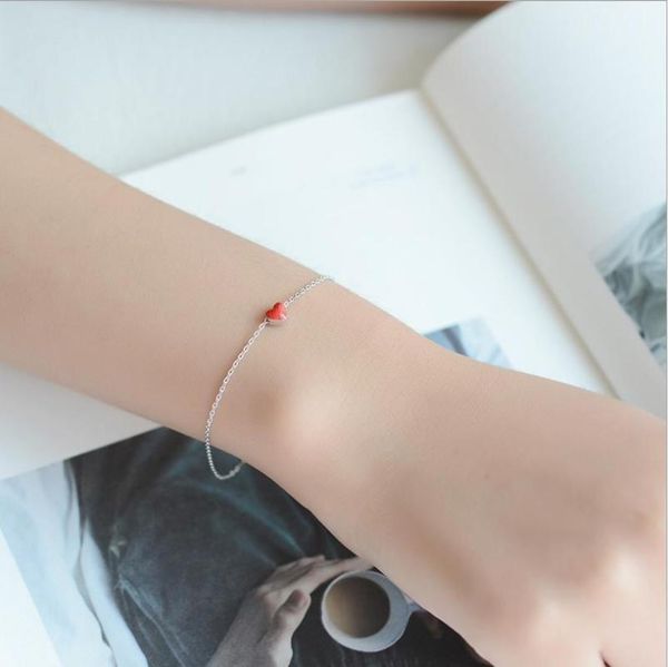 

charm bracelets everoyal cute red heart silver anklets for women jewelry trendy 925 girl lady wedding accessories fashion gift, Golden;silver