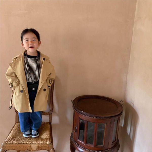 

coat korea children's wear 2021 autumn girls' trench kids long with belt, Blue;gray