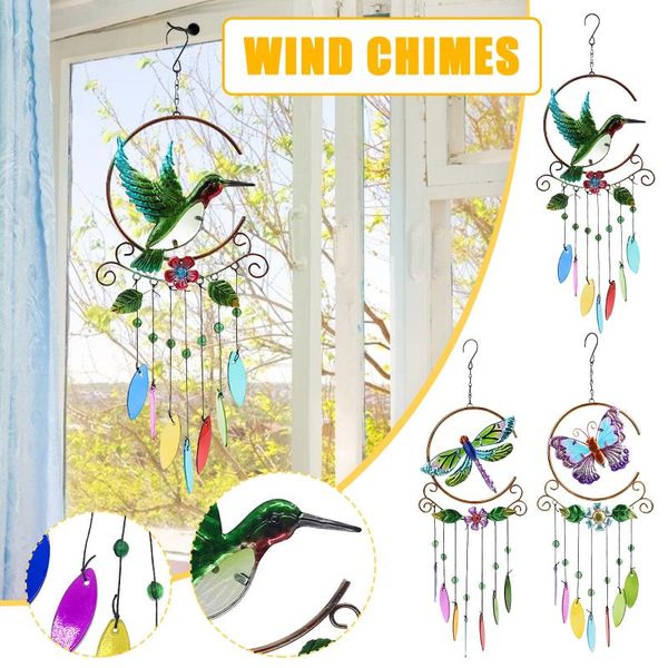 

decorative objects & figurines hummingbird butterfly wind chime metal craft decoration garden balcony pendant