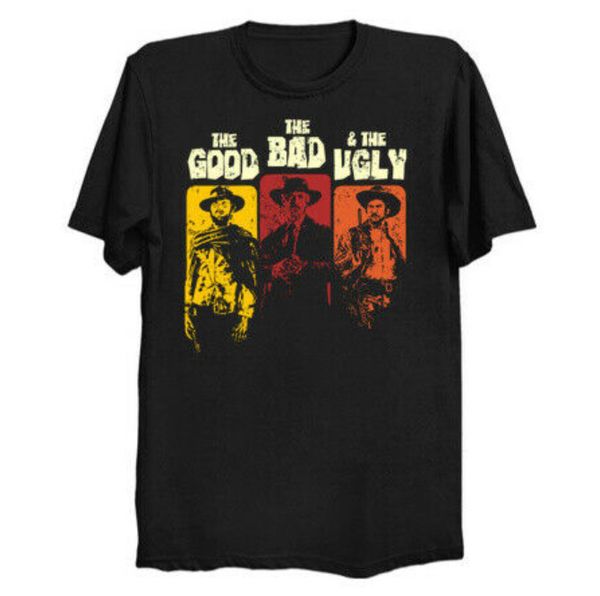 

vintage western gunslinger the good the bad the ugly movie black t-shirt, White;black