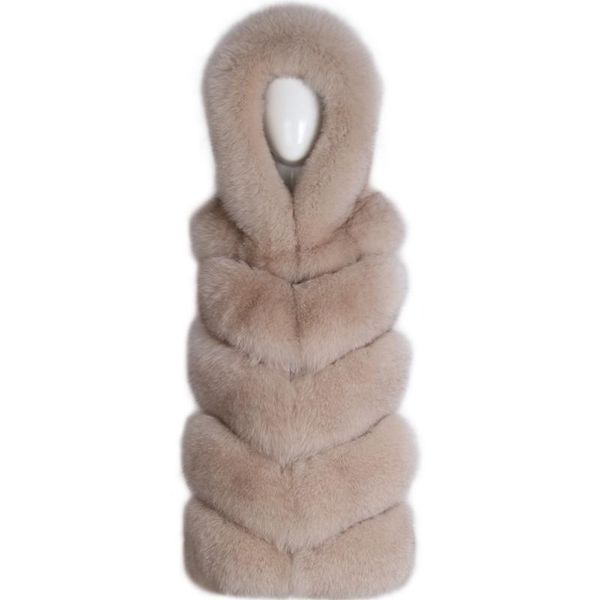 

women's fur & faux ladies natural real vest women genuine gilet hooded, Black