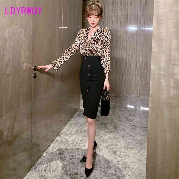 

spring women's temperament printed satin waist dress office lady leopard 210416, Black;gray