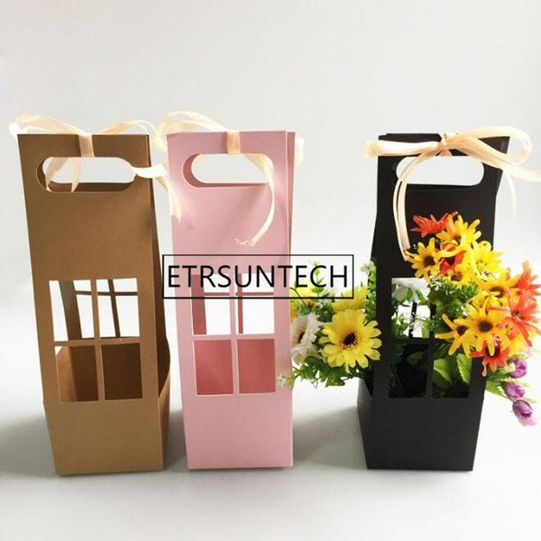 

gift wrap 50pcs handhold flower window box waterproof paper boxes for packaging decor floral bucket
