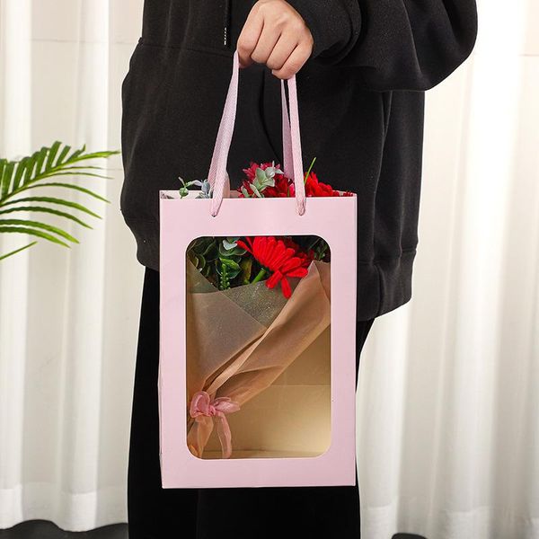 

pcs/lot simple portable window opening gift boxtransparent flower bag packing handbag rosette wrap