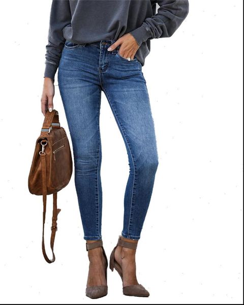 

jeans women for mom mid waist woman high elastic plus size stretch female washed denim skinny pencil pants, Blue