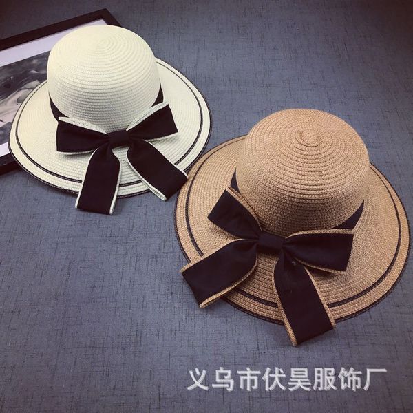 

straw hat women's summer sun holiday seaside big cool bow, Blue;gray
