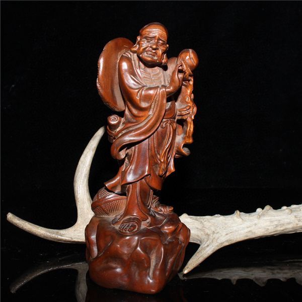 

china old boxwood seiko carved solid shouxing old man decoration, Brown