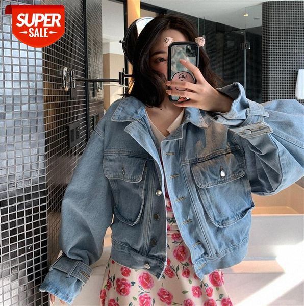 

korea dongdaemun ins pocket washed short denim jacket women #dl69, Black