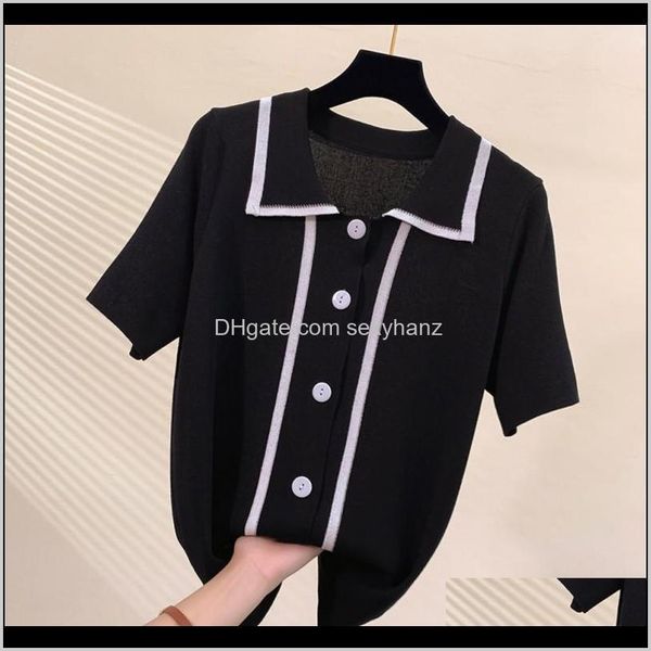 

clothing apparel drop delivery 2021 women ice silk blouse turndown collar shirt loose wild shortsleeved female womens blouses shirts ft1ko, White