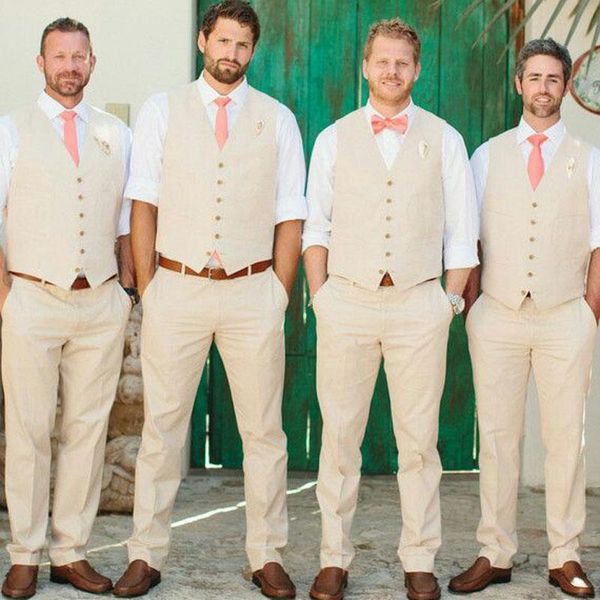 

men's suits & blazers summer ivory linen men for beach wedding groom tuxedo custom groomsmen man costume homme 2piece (vest+pants), White;black