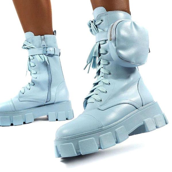 

boots women 2021 fashion chunky ankle pocket platform white shoes for autumn winter casual rubber female thick bottom motorcycle, Black