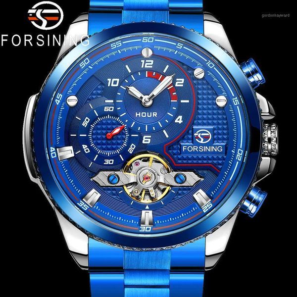 

wristwatches forsining tourbillon automatic mechanical men wristwatch military sport male clock blue classic man watch 8229, Slivery;brown
