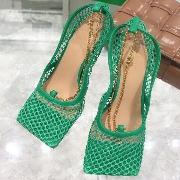 

sandals mesh breathable woman shoes solid slim chain ladies summer cool fashion square head women 2021, Black