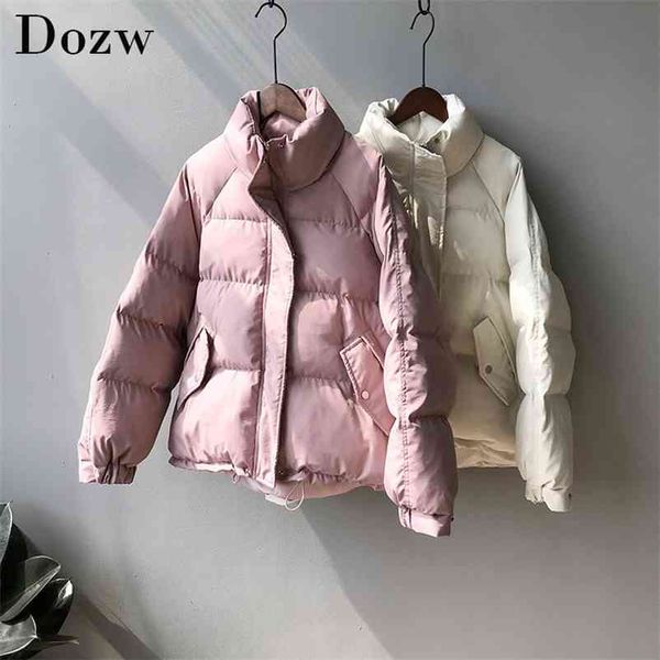 

fashion winter parka women thick warm padded jacket space cotton loose casual jackets for ladies solid stand collar pockets coat 210515, Black