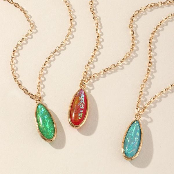 

pendant necklaces simple design geometric oval necklace exquisite 3-color natural stone accessories charming women's jewelry gift, Silver