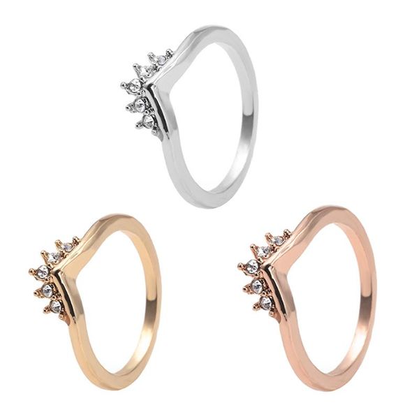 

wedding rings crown wishing bone finger for women fashion brand cubic zirconia ring engagement jewelry gift drop, Slivery;golden