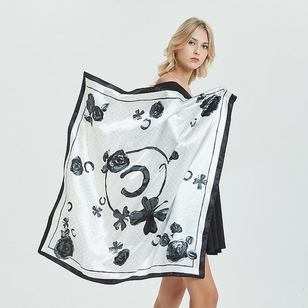 

scarves 2021 90x90 flower rose multipurpose women silk twill scarf satin square tie hairband ladies foulard femme towel bufanda shawl, Blue;gray