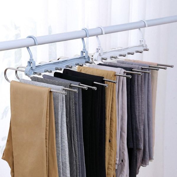

hangers & racks 6 layers foldable adjustable hanger space saver for pants trousers scarf tie belt stainless steel clothes rack wardrobe