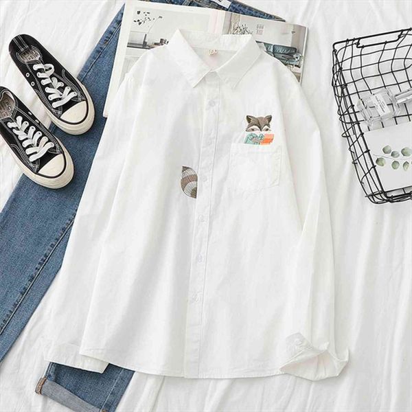 

casual solid white jk womens shirt squirrel embroidery plus size from s to 6xl