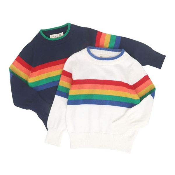 1-7 Jahre Baby Jungen Mädchen Pullover Gestreifte Regenbogen Langarm Gestrickte Pullover Kinder Casual Kinder Kleidung 210521